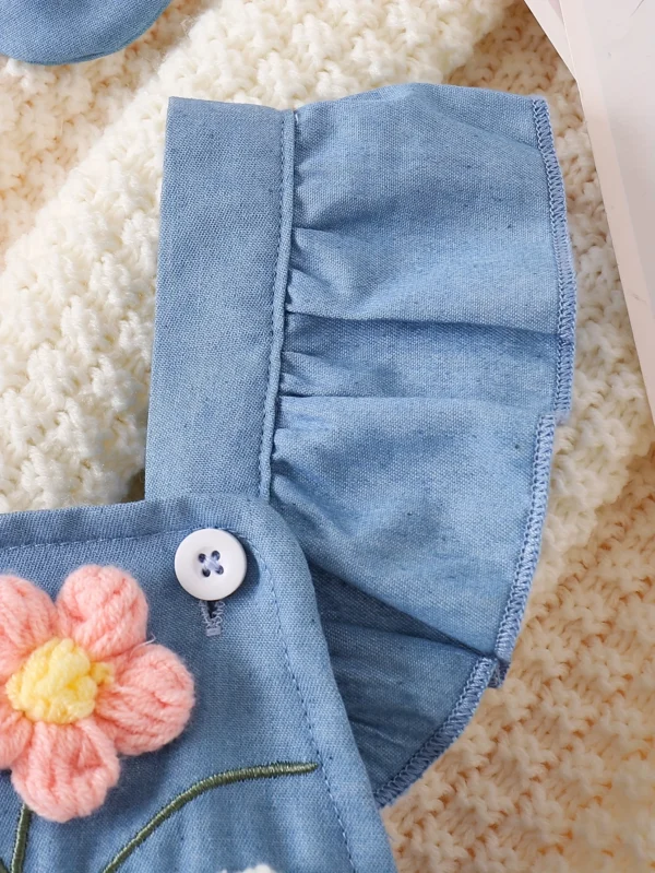 Flower Denim Overall & Bow Set