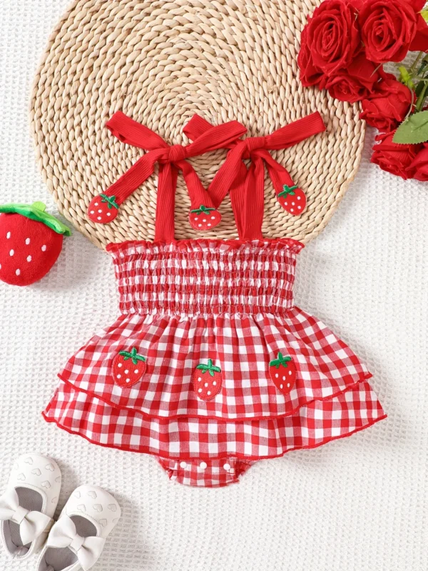 Strawberry Gingham Romper Dress
