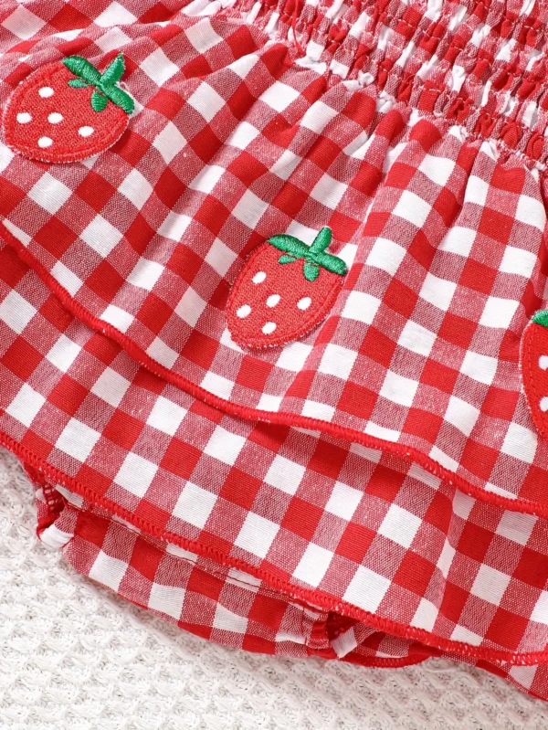 Strawberry Gingham Romper Dress