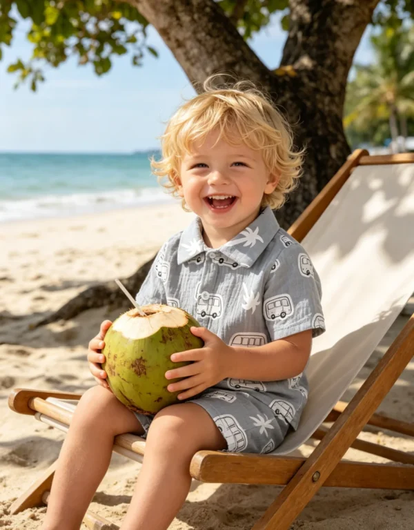 Palm & Dino Beach Shirt Set