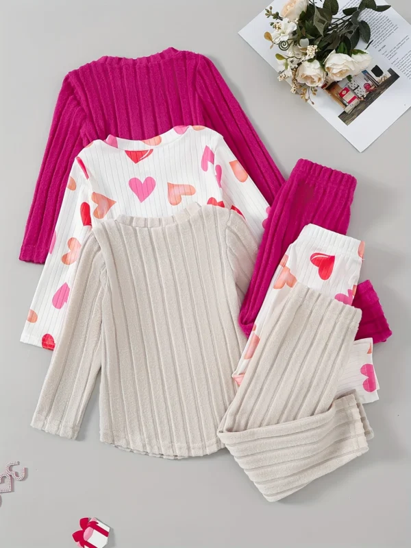 Heart Print Ribbed 3-Piece Set
