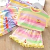 Lace Top & Striped Shorts Set