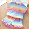 Lace Top & Striped Shorts Set