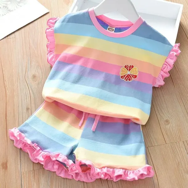 Lace Top & Striped Shorts Set