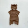 Waffle Bear Romper & Ear Hat