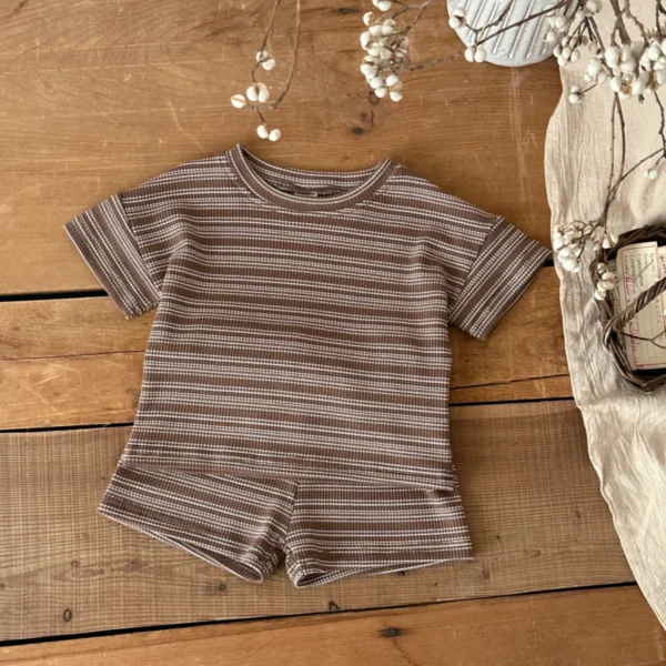 Brown Striped Tee & Shorts