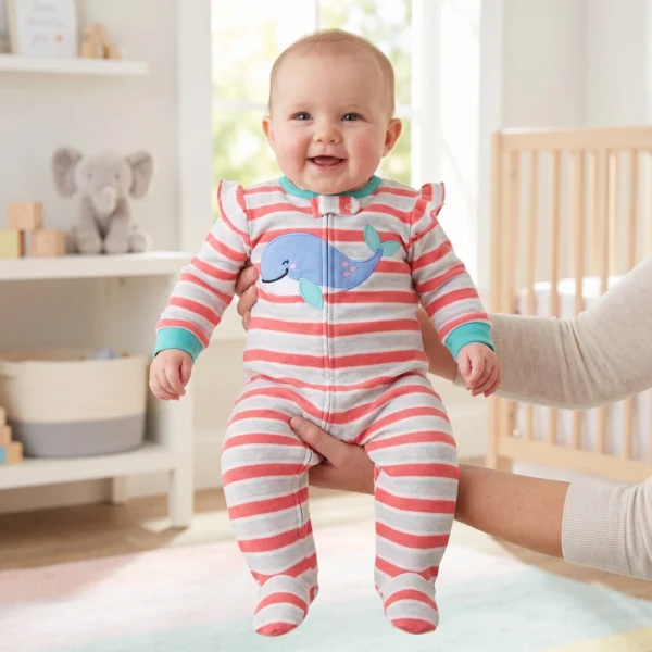 Striped Ruffle Sleeve Footie