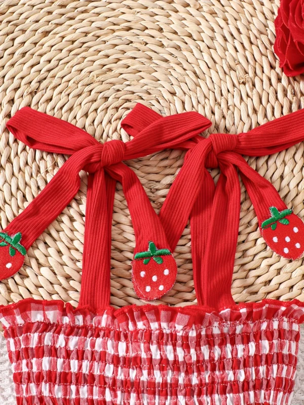 Strawberry Gingham Romper Dress