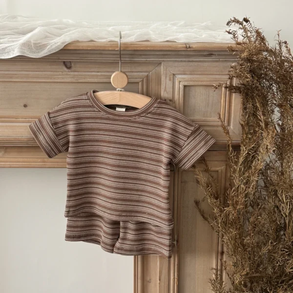 Brown Striped Tee & Shorts
