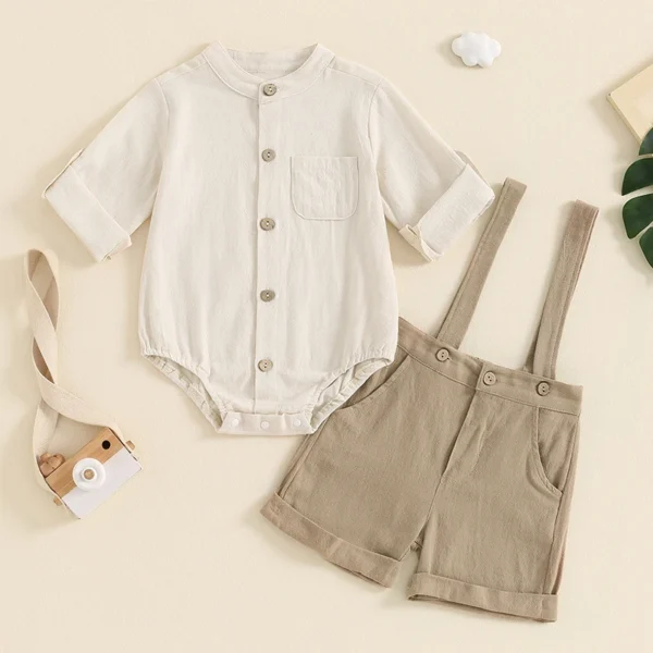 Linen Bodysuit & Suspender Shorts