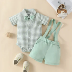 Bow Tie Romper & Suspender Set