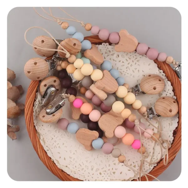 Wooden Bead Pacifier Clip