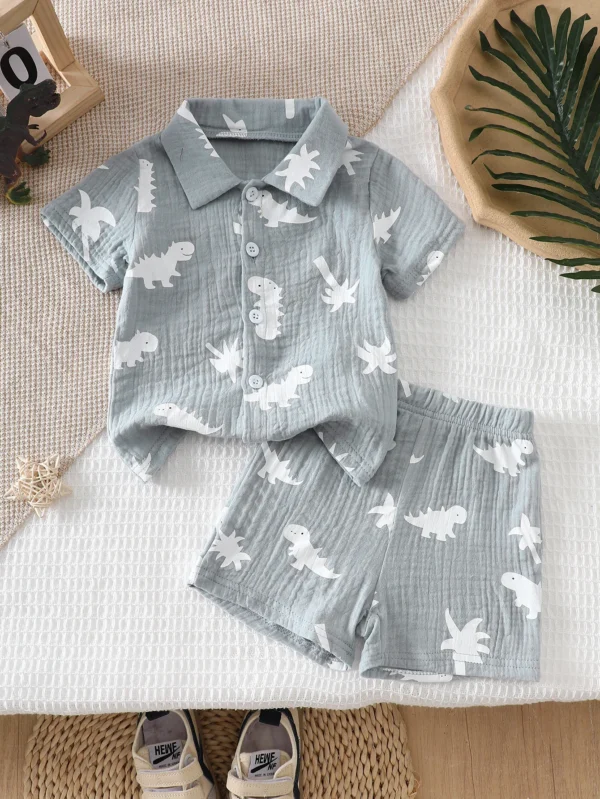 Palm & Dino Beach Shirt Set
