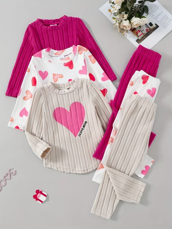 Heart Print Ribbed 3-Piece Set