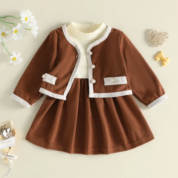 Cardigan & Patchwork Dress Set