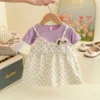 Polka Dot Faux Two-Piece Dress