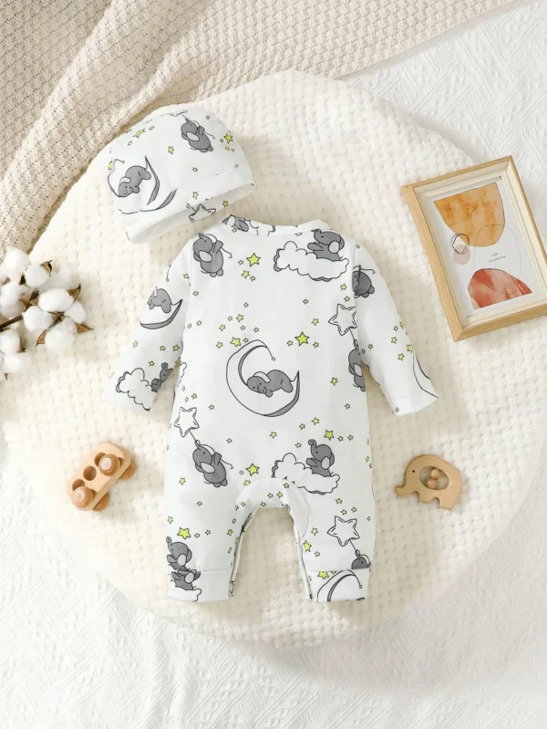 Elephant Embroidered Romper & Hat Set