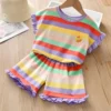 Lace Top & Striped Shorts Set