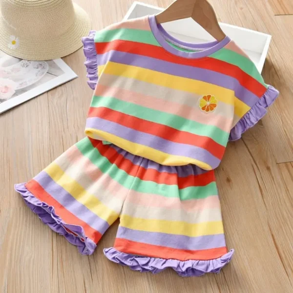 Lace Top & Striped Shorts Set