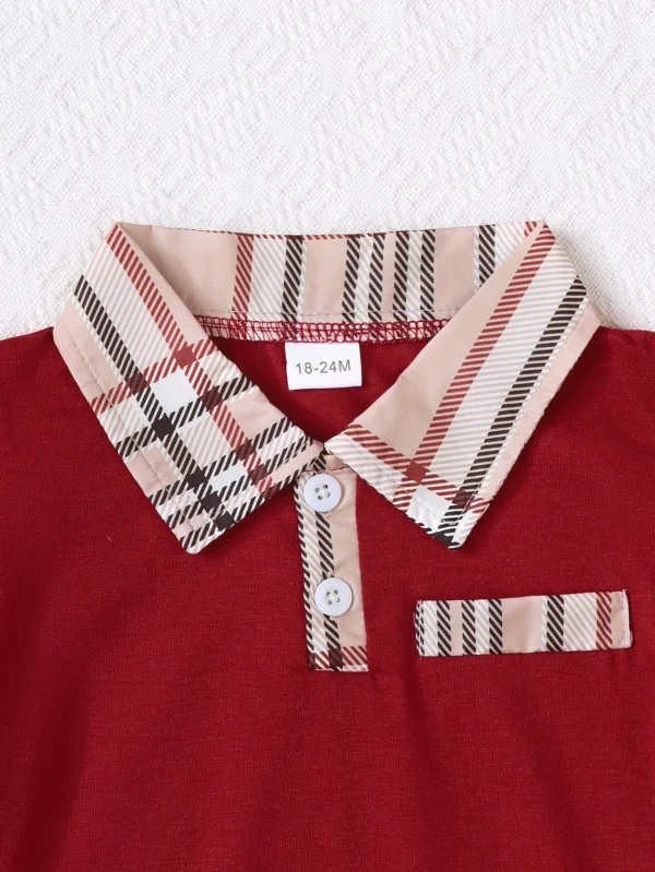 Burgundy Plaid Polo Set