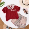 Burgundy Plaid Polo Set