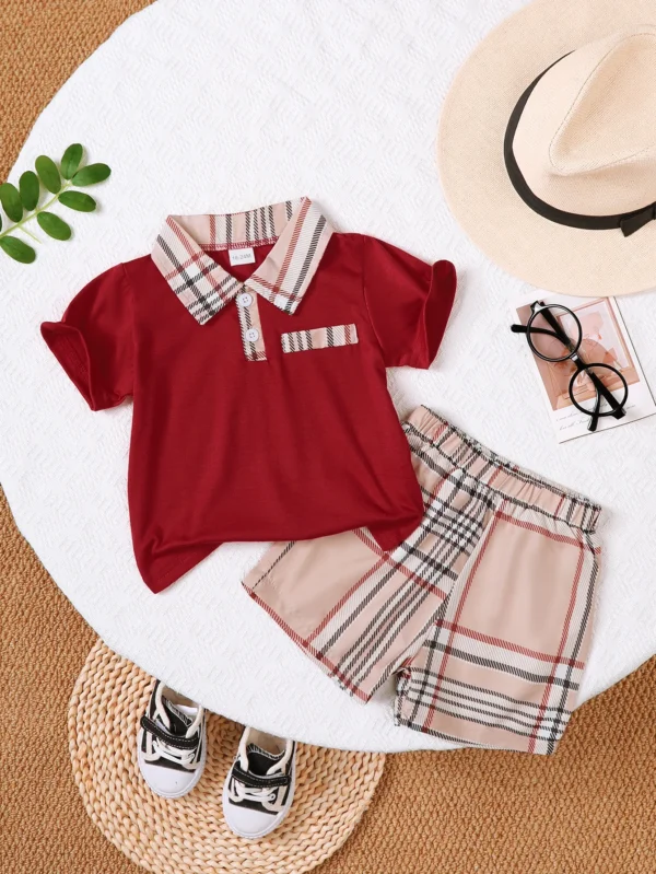 Burgundy Plaid Polo Set