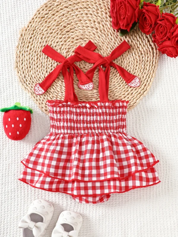 Strawberry Gingham Romper Dress