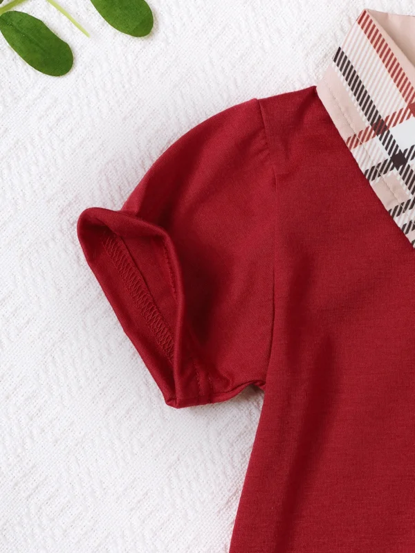 Burgundy Plaid Polo Set