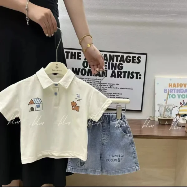 Cartoon Polo & Denim Shorts