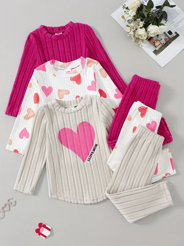 Heart Print Ribbed 3-Piece Set