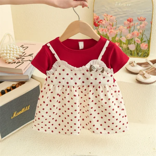 Polka Dot Faux Two-Piece Dress
