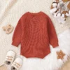 Button Front Knitted Romper
