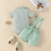 Plaid Suspender Shorts Set