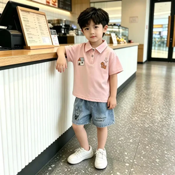 Cartoon Polo & Denim Shorts